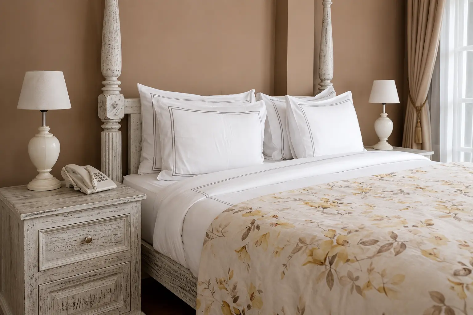 Rose bouquets and a gift box laid on a bed at Pedro Barn Hotel
